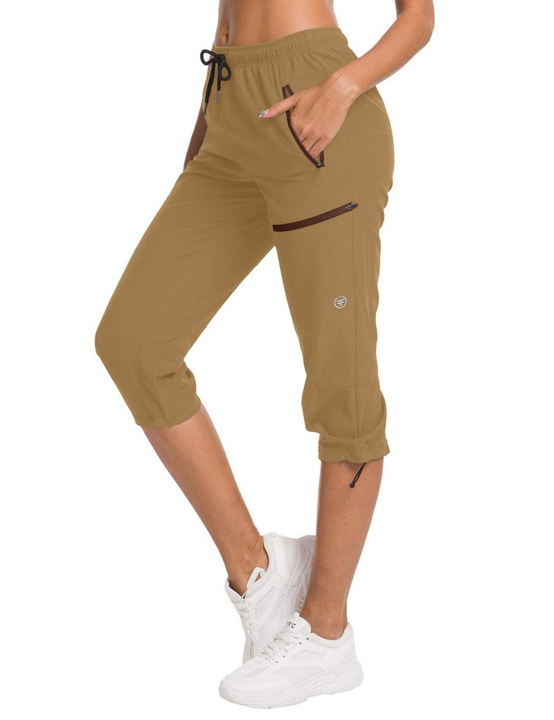 ChinFun Women's Cargo Hiking Pants Water Resistant UPF 50+ Stretch Capris Deep Khaki L - Image 1